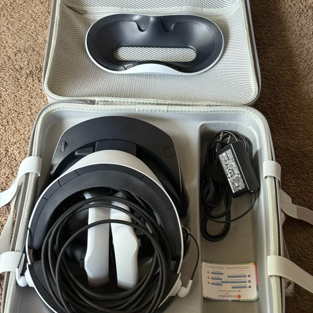 White and Black Sony VR Headset Sleek Design Adjustable Fit